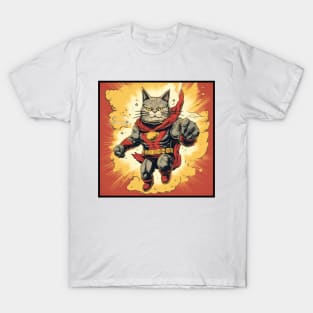 Superhero Cat Funny Cartoon Vintage Cat Superhero Drawing T-Shirt